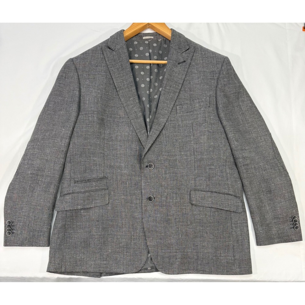 Joseph Abboud Heritage Grey Linen Wool Reda Sport Coat Blazer 48R Elbow Patches